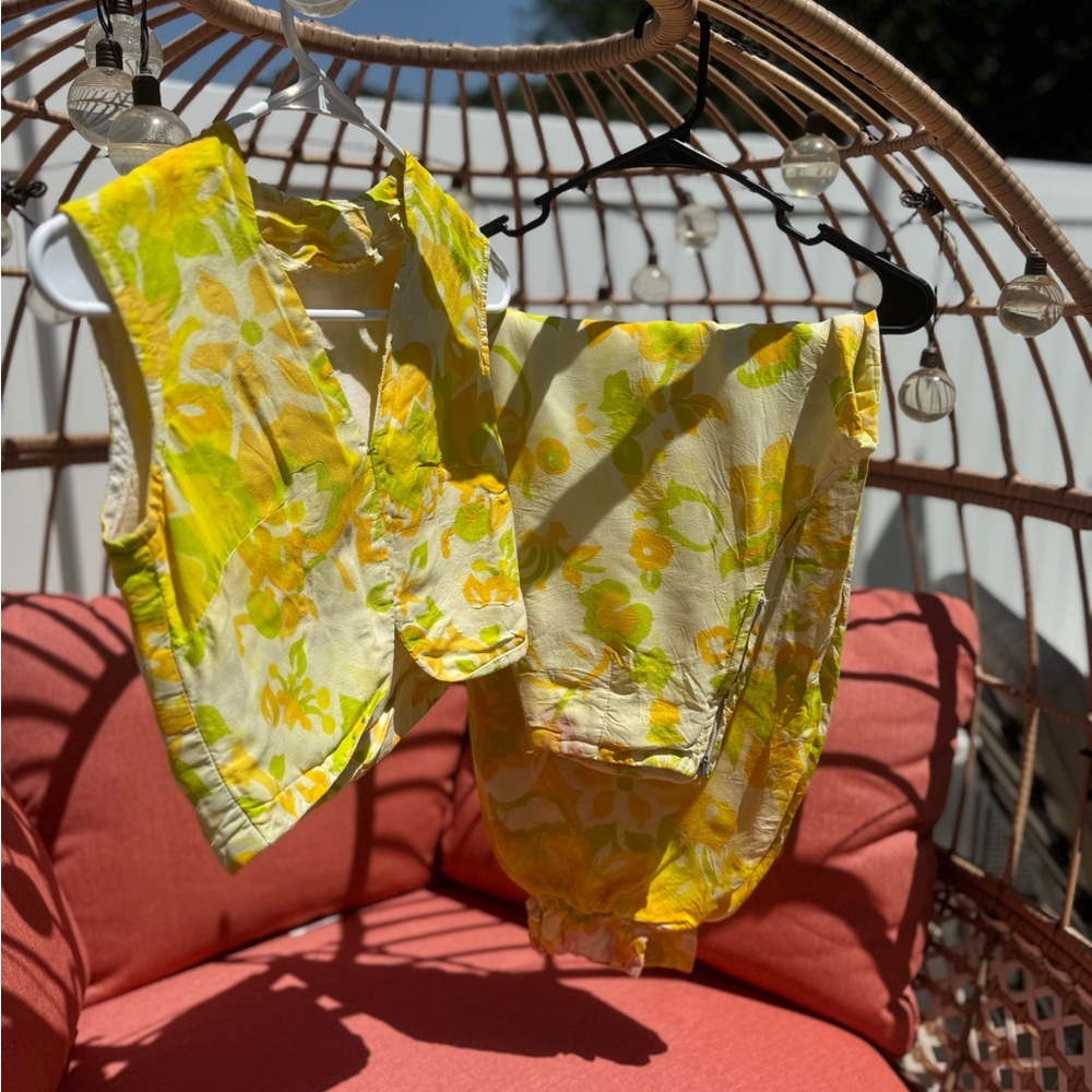 Bright Yellow and Green Floral Vest and Pants Set